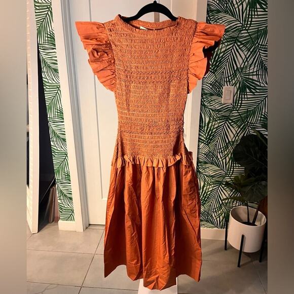 NWT Ulla Johnson Madeline Smocked Dress Clay Handmade Sz 2 MSRP $595 - Picture 2 of 12